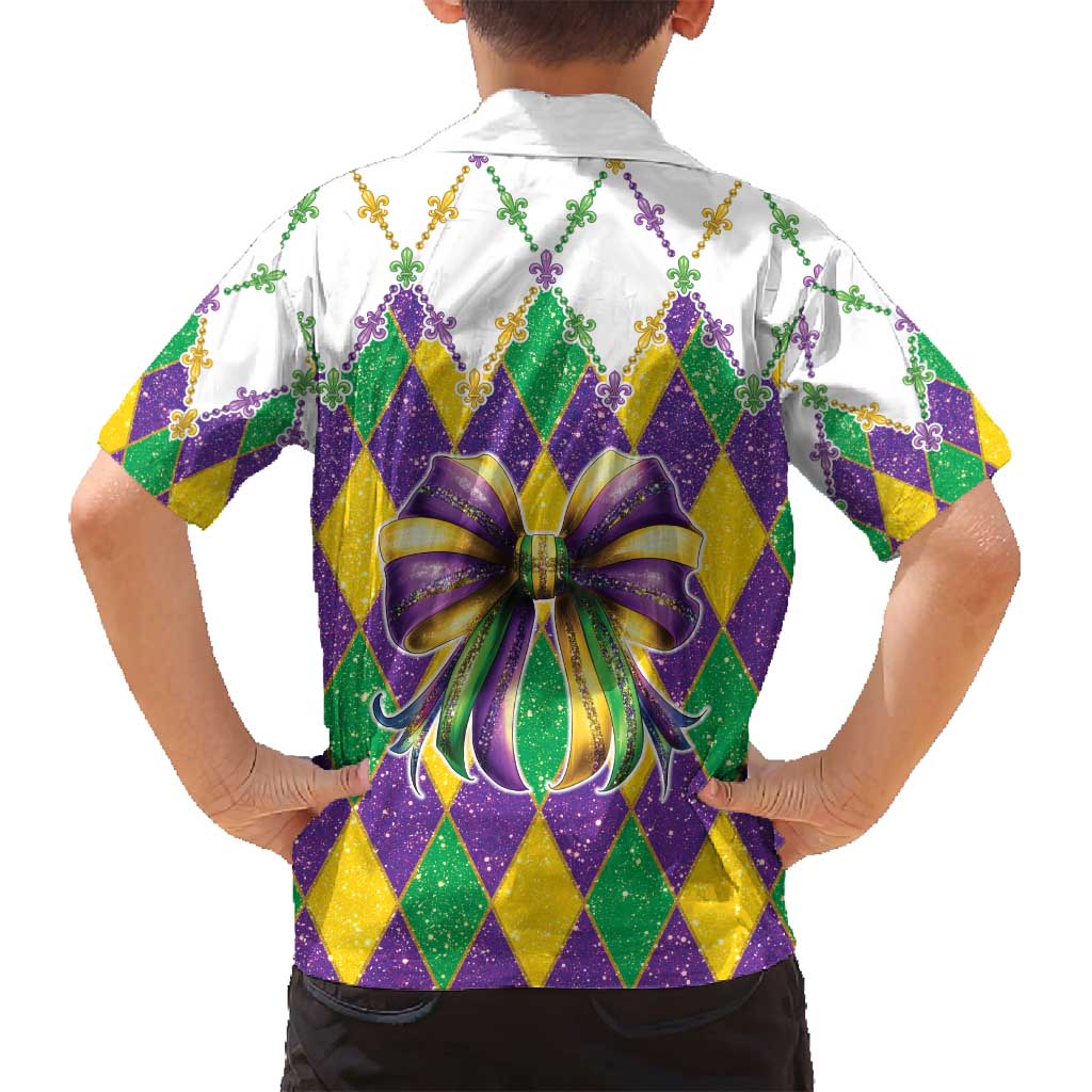 Love Mardi Gras Family Matching Puletasi and Hawaiian Shirt Coquette Bow Glitter Style