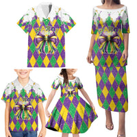 Love Mardi Gras Family Matching Puletasi and Hawaiian Shirt Coquette Bow Glitter Style