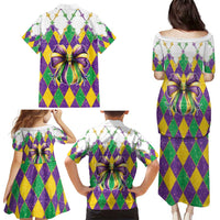Love Mardi Gras Family Matching Puletasi and Hawaiian Shirt Coquette Bow Glitter Style