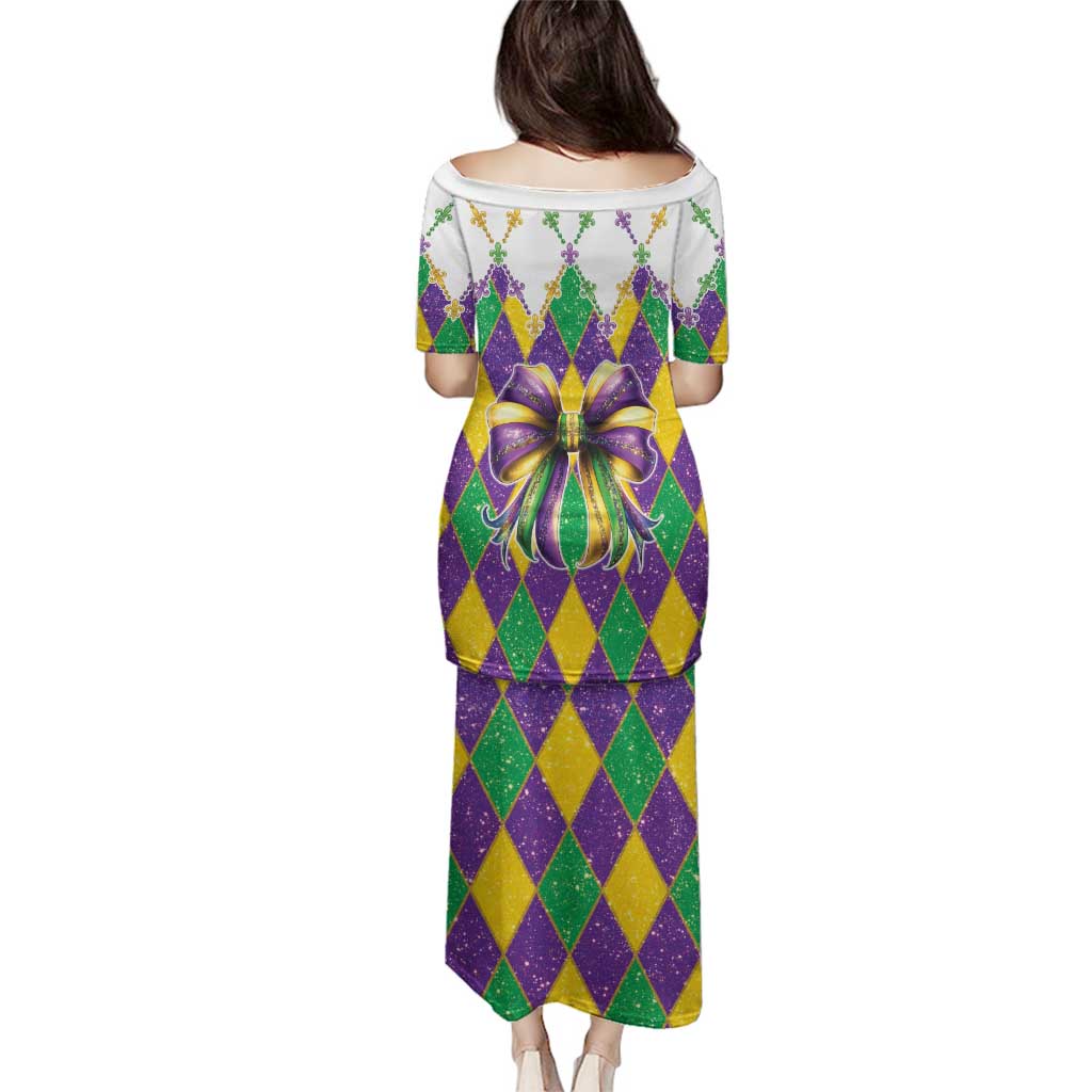 Love Mardi Gras Family Matching Puletasi and Hawaiian Shirt Coquette Bow Glitter Style