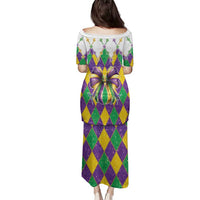 Love Mardi Gras Family Matching Puletasi and Hawaiian Shirt Coquette Bow Glitter Style