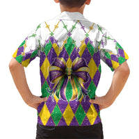 Love Mardi Gras Family Matching Short Sleeve Bodycon Dress and Hawaiian Shirt Coquette Bow Glitter Style