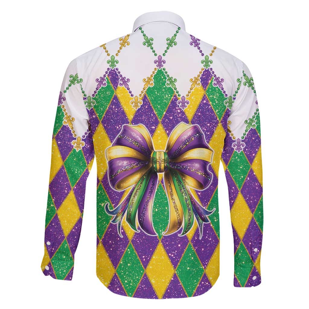 Love Mardi Gras Family Matching Short Sleeve Bodycon Dress and Hawaiian Shirt Coquette Bow Glitter Style