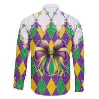 Love Mardi Gras Family Matching Short Sleeve Bodycon Dress and Hawaiian Shirt Coquette Bow Glitter Style