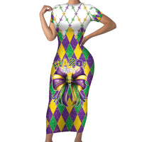 Love Mardi Gras Family Matching Short Sleeve Bodycon Dress and Hawaiian Shirt Coquette Bow Glitter Style