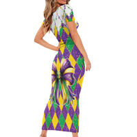 Love Mardi Gras Family Matching Short Sleeve Bodycon Dress and Hawaiian Shirt Coquette Bow Glitter Style