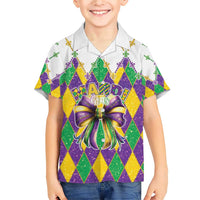 Love Mardi Gras Family Matching Short Sleeve Bodycon Dress and Hawaiian Shirt Coquette Bow Glitter Style