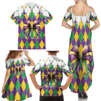 Love Mardi Gras Family Matching Summer Maxi Dress and Hawaiian Shirt Coquette Bow Glitter Style
