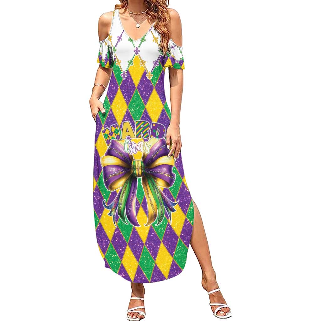 Love Mardi Gras Family Matching Summer Maxi Dress and Hawaiian Shirt Coquette Bow Glitter Style
