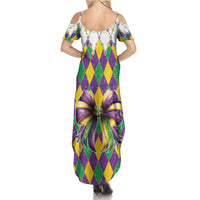 Love Mardi Gras Family Matching Summer Maxi Dress and Hawaiian Shirt Coquette Bow Glitter Style