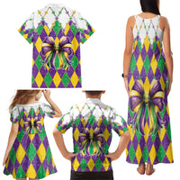 Love Mardi Gras Family Matching Tank Maxi Dress and Hawaiian Shirt Coquette Bow Glitter Style