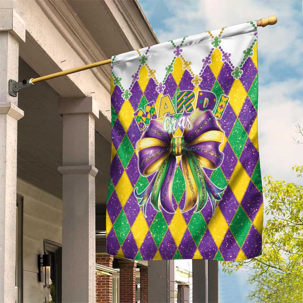 Love Mardi Gras Garden Flag Coquette Bow Glitter Style