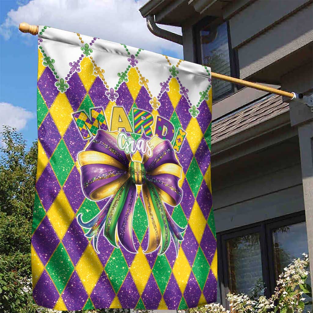 Love Mardi Gras Garden Flag Coquette Bow Glitter Style