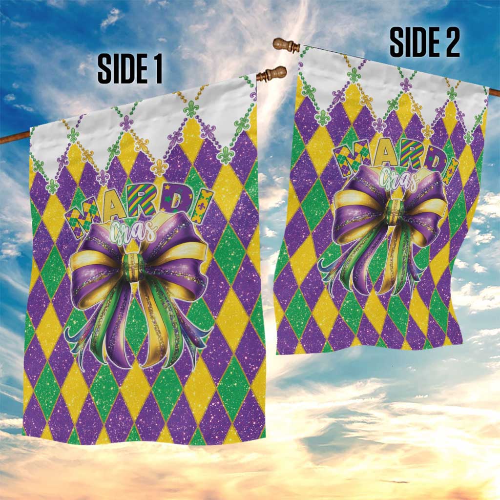 Love Mardi Gras Garden Flag Coquette Bow Glitter Style