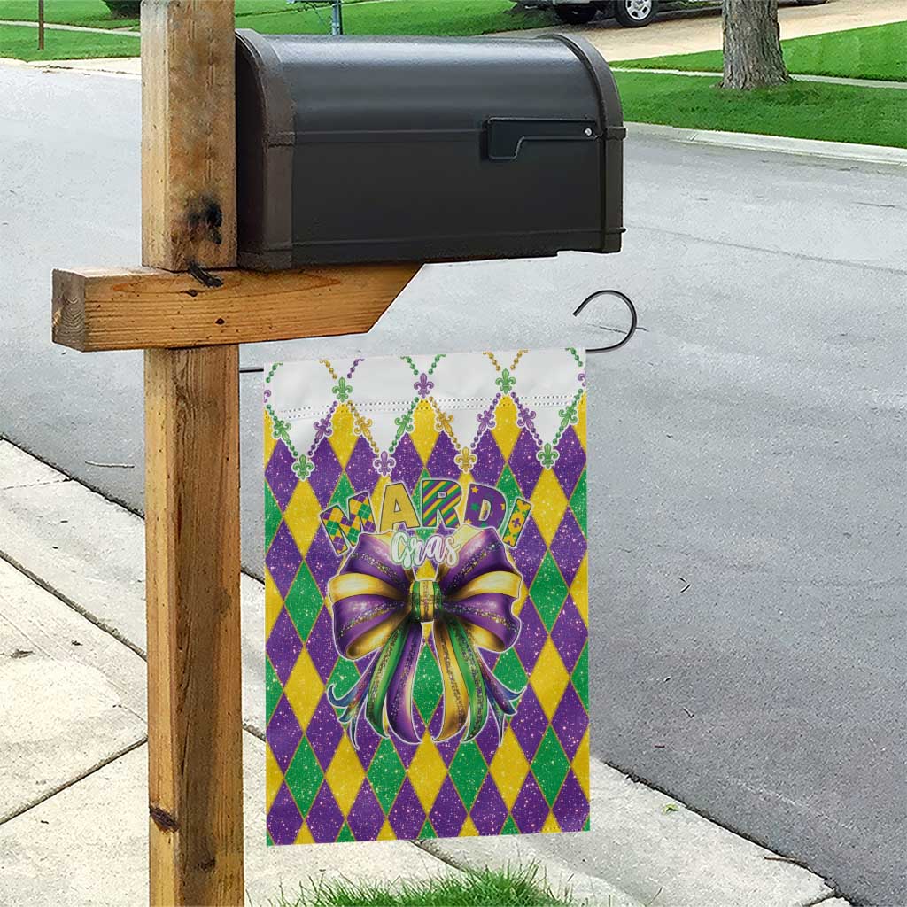 Love Mardi Gras Garden Flag Coquette Bow Glitter Style