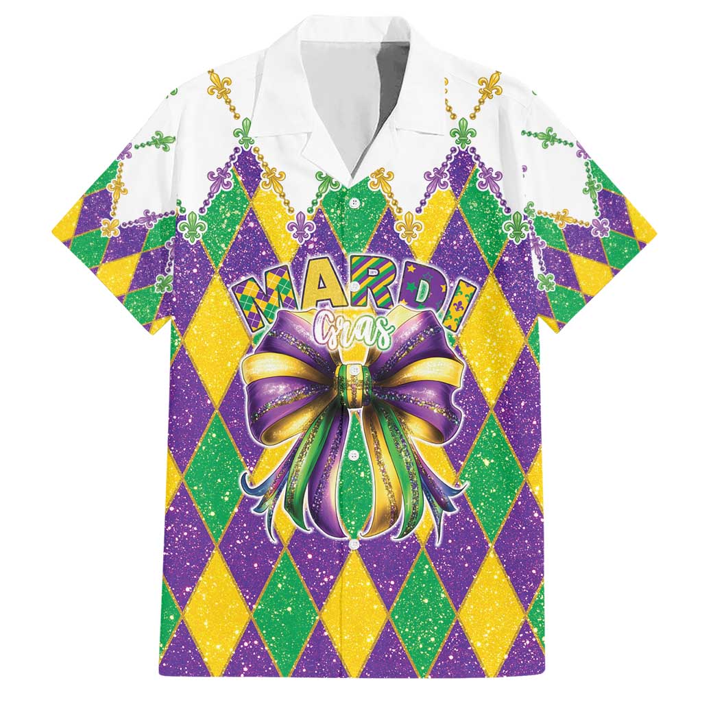 Love Mardi Gras Hawaiian Shirt Coquette Bow Glitter Style