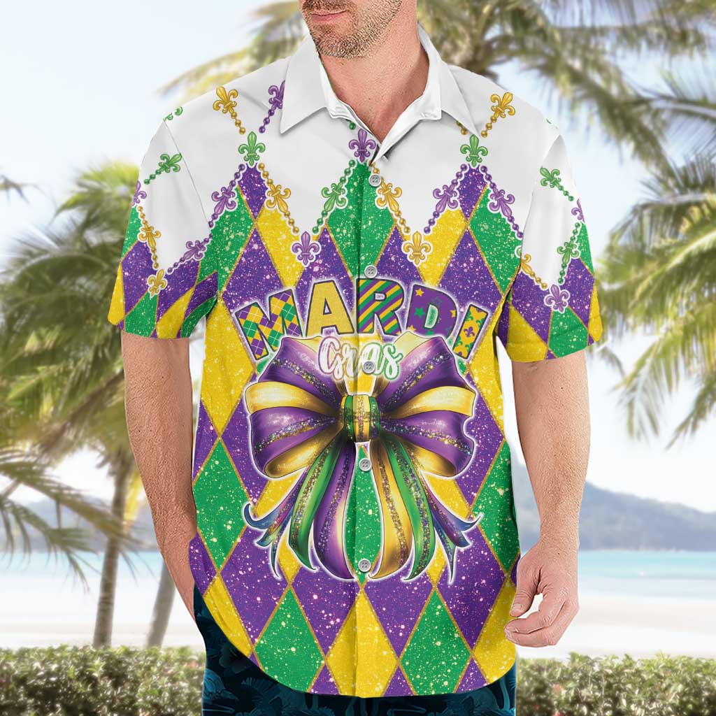 Love Mardi Gras Hawaiian Shirt Coquette Bow Glitter Style