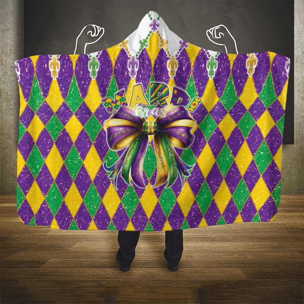Love Mardi Gras Hooded Blanket Coquette Bow Glitter Style