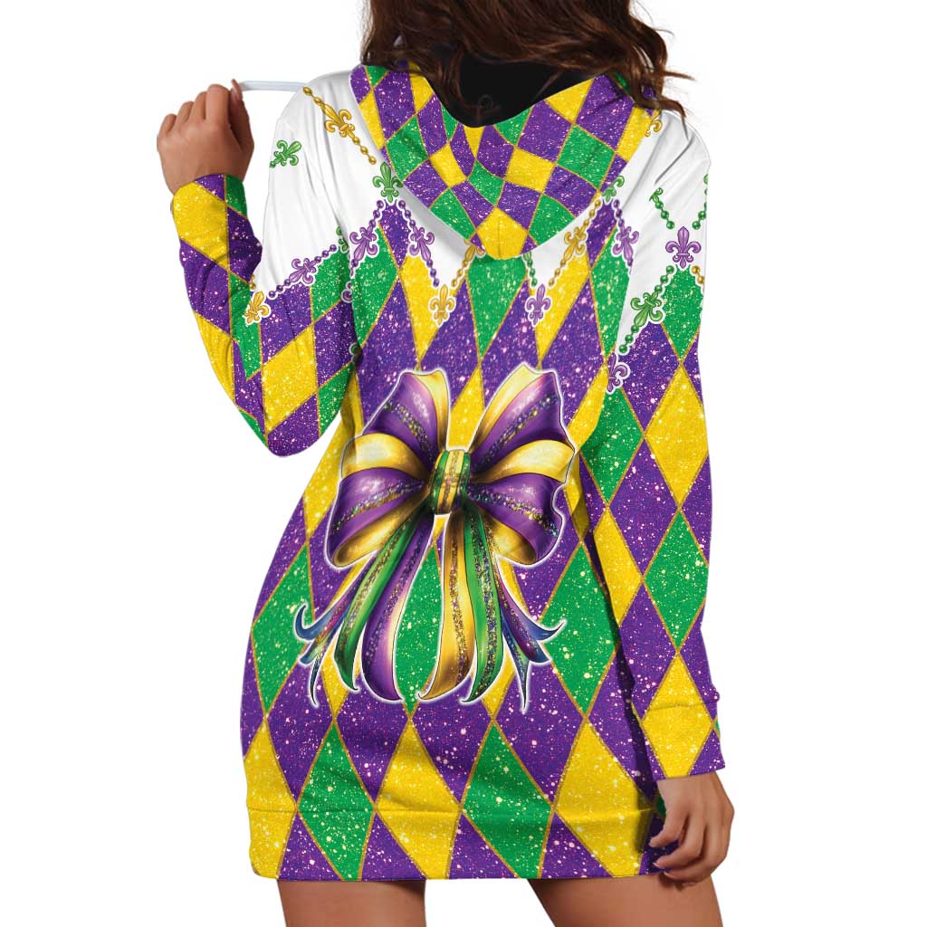 Love Mardi Gras Hoodie Dress Coquette Bow Glitter Style