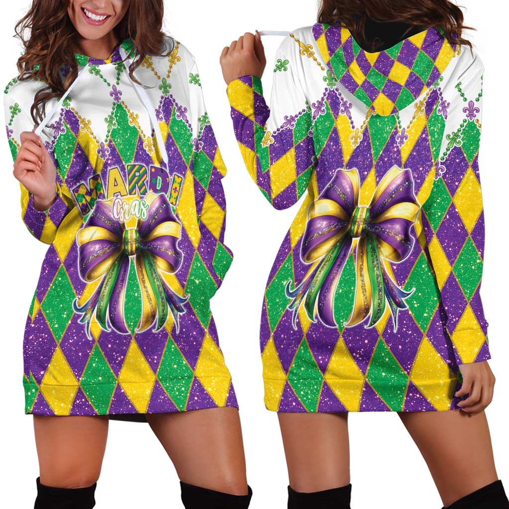 Love Mardi Gras Hoodie Dress Coquette Bow Glitter Style