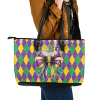 Love Mardi Gras Leather Tote Bag Coquette Bow Glitter Style