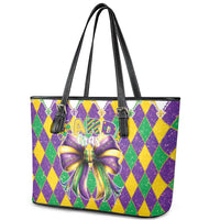 Love Mardi Gras Leather Tote Bag Coquette Bow Glitter Style