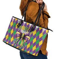 Love Mardi Gras Leather Tote Bag Coquette Bow Glitter Style