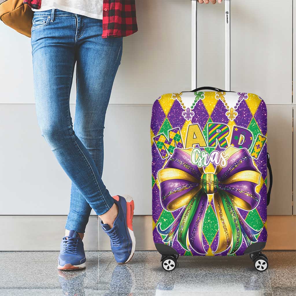 Love Mardi Gras Luggage Cover Coquette Bow Glitter Style