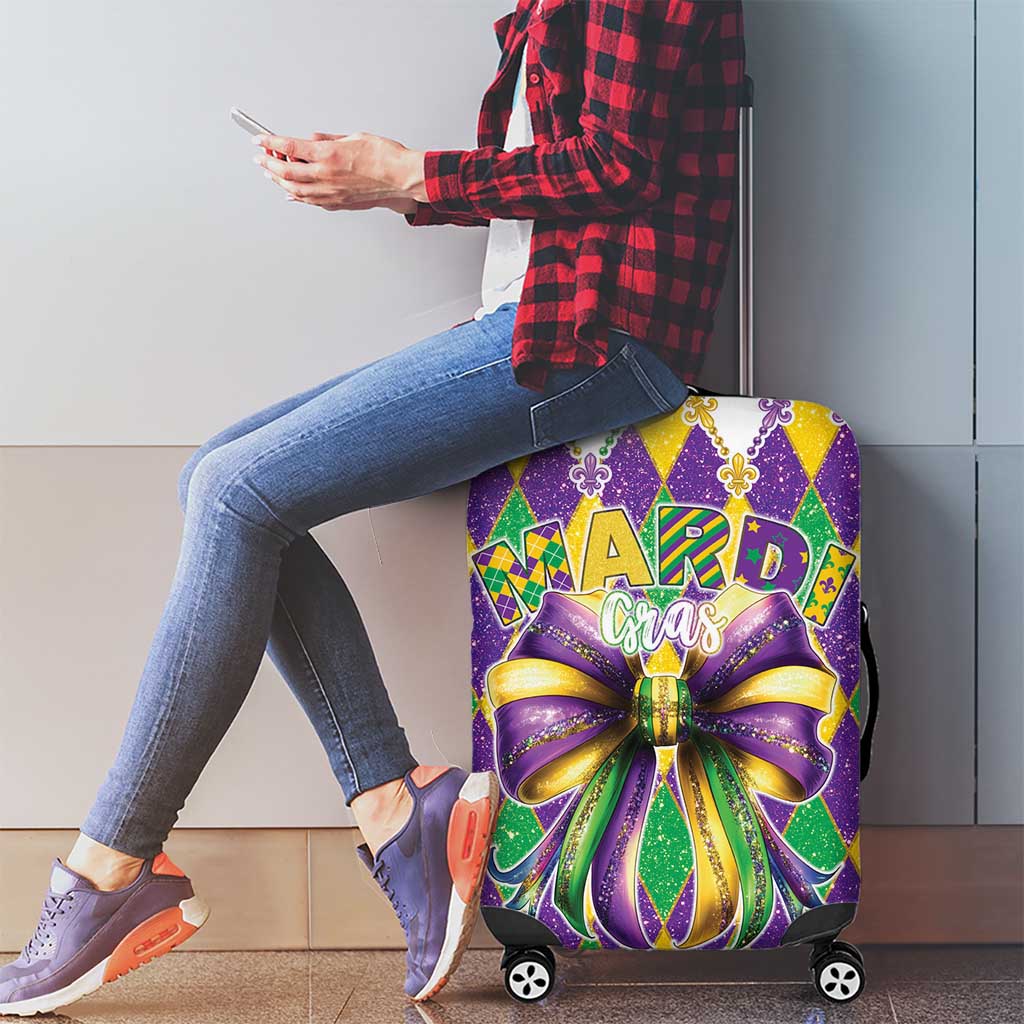 Love Mardi Gras Luggage Cover Coquette Bow Glitter Style