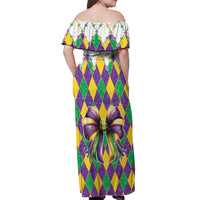 Love Mardi Gras Off Shoulder Maxi Dress Coquette Bow Glitter Style