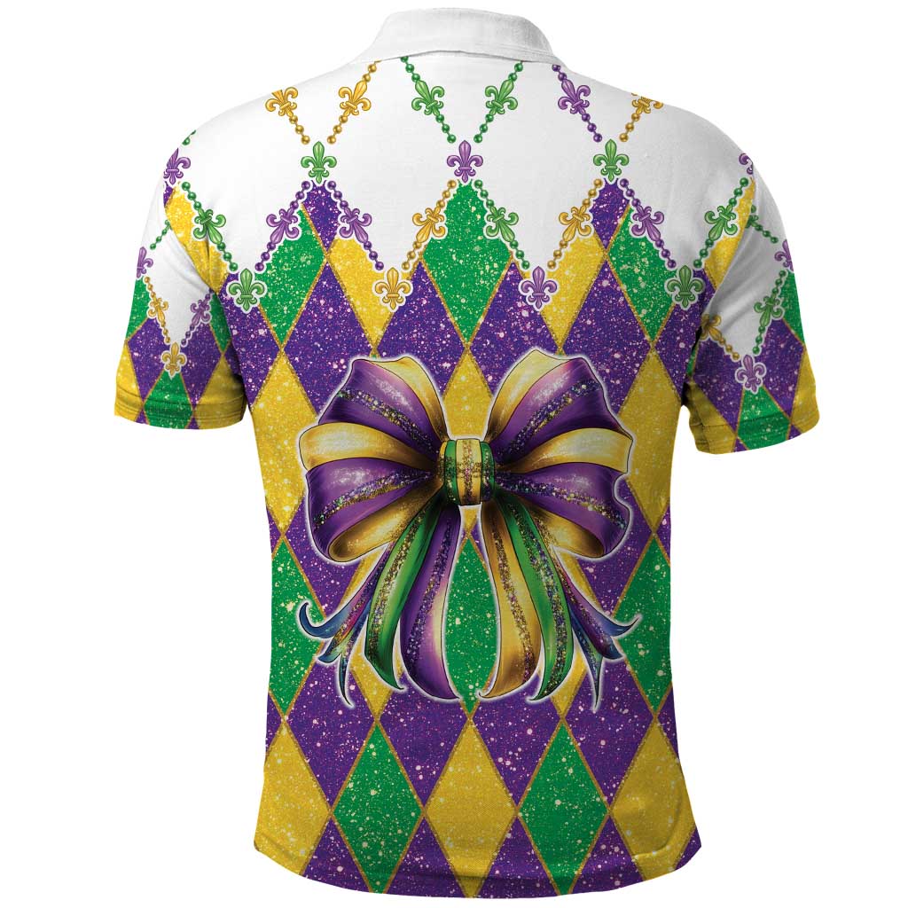 Love Mardi Gras Polo Shirt Coquette Bow Glitter Style