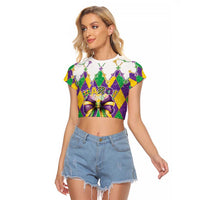 Love Mardi Gras Raglan Cropped T Shirt Coquette Bow Glitter Style LT05 - Wonder Print Shop