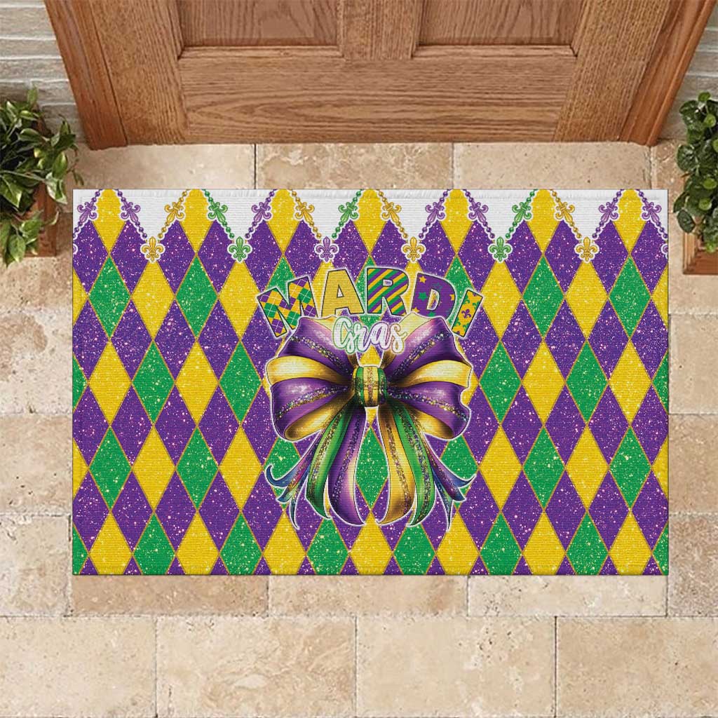 Love Mardi Gras Rubber Doormat Coquette Bow Glitter Style LT05 - Wonder Print Shop