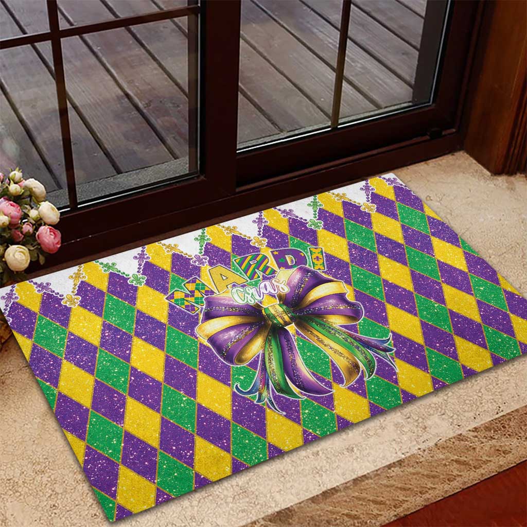 Love Mardi Gras Rubber Doormat Coquette Bow Glitter Style LT05 - Wonder Print Shop