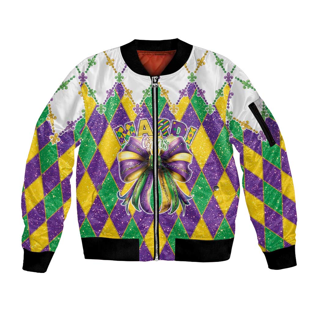 Love Mardi Gras Sleeve Zip Bomber Jacket Coquette Bow Glitter Style LT05 - Wonder Print Shop