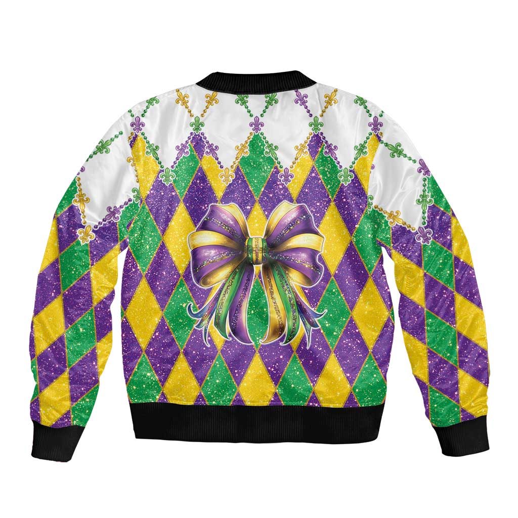 Love Mardi Gras Sleeve Zip Bomber Jacket Coquette Bow Glitter Style LT05 - Wonder Print Shop