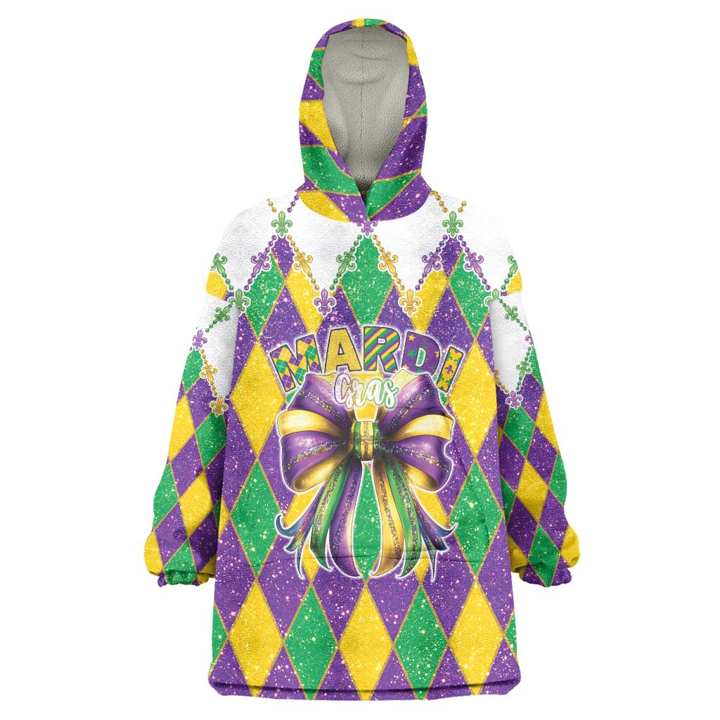 Love Mardi Gras Wearable Blanket Hoodie Coquette Bow Glitter Style LT05 - Wonder Print Shop