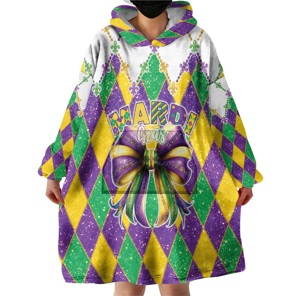 Love Mardi Gras Wearable Blanket Hoodie Coquette Bow Glitter Style LT05 - Wonder Print Shop