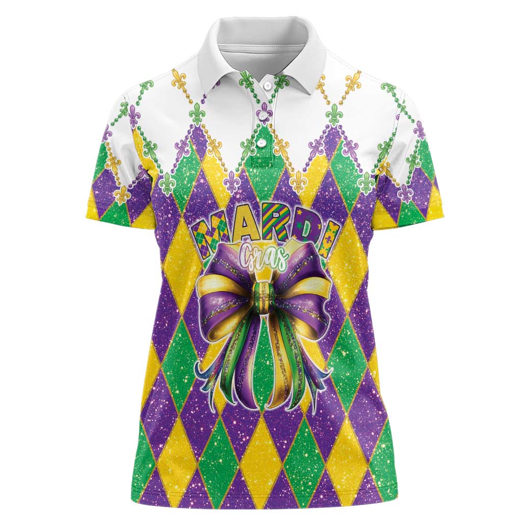 Love Mardi Gras Women Polo Shirt Coquette Bow Glitter Style LT05 - Wonder Print Shop