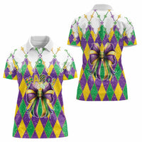 Love Mardi Gras Women Polo Shirt Coquette Bow Glitter Style LT05 - Wonder Print Shop