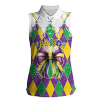 Love Mardi Gras Women Sleeveless Polo Shirt Coquette Bow Glitter Style LT05 - Wonder Print Shop