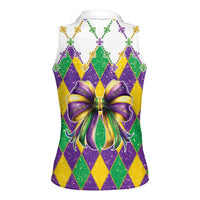 Love Mardi Gras Women Sleeveless Polo Shirt Coquette Bow Glitter Style LT05 - Wonder Print Shop