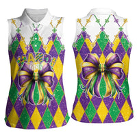 Love Mardi Gras Women Sleeveless Polo Shirt Coquette Bow Glitter Style LT05 - Wonder Print Shop