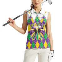 Love Mardi Gras Women Sleeveless Polo Shirt Coquette Bow Glitter Style LT05 - Wonder Print Shop