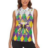 Love Mardi Gras Women Sleeveless Polo Shirt Coquette Bow Glitter Style LT05 - Wonder Print Shop