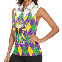 Love Mardi Gras Women Sleeveless Polo Shirt Coquette Bow Glitter Style LT05 - Wonder Print Shop