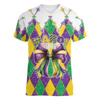 Love Mardi Gras Women V-Neck T-Shirt Coquette Bow Glitter Style LT05 - Wonder Print Shop