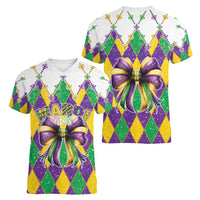 Love Mardi Gras Women V-Neck T-Shirt Coquette Bow Glitter Style LT05 - Wonder Print Shop