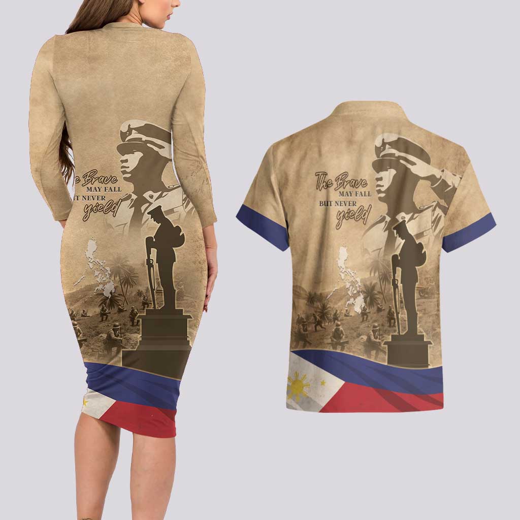 Philippines Memorial Day Couples Matching Long Sleeve Bodycon Dress and Hawaiian Shirt Honor The Fallen