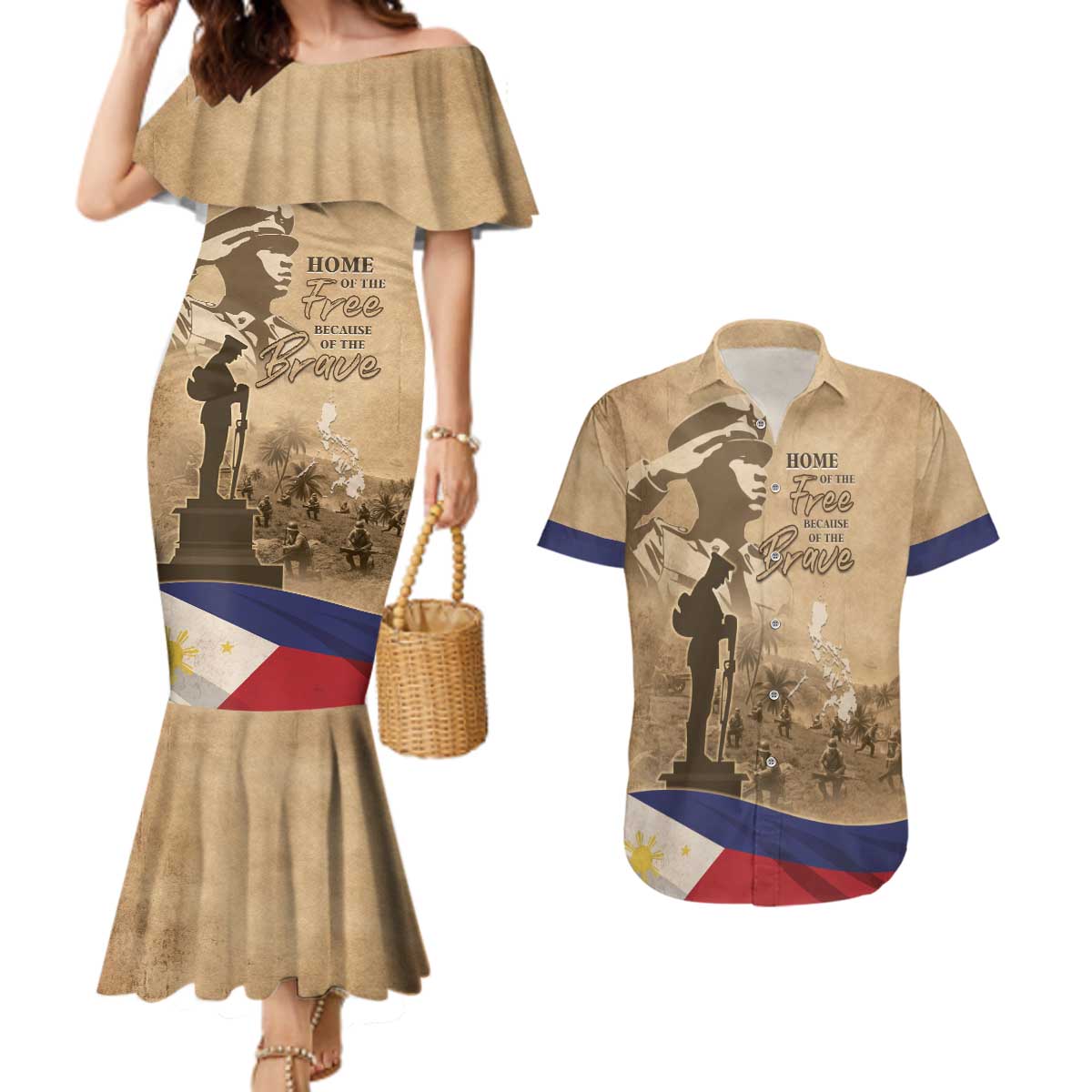 Philippines Memorial Day Couples Matching Mermaid Dress and Hawaiian Shirt Honor The Fallen